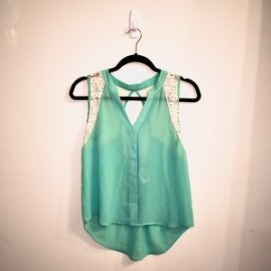 Francescas Turquoise/Lace Blouse Top